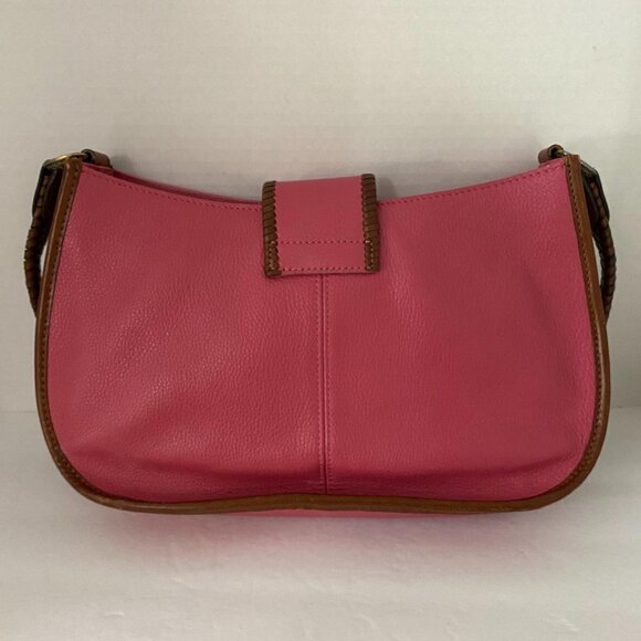 Fossil Pink Brown Leather Heart Accent Whipstitch Y2K Medium Shoulder Bag Purse - Picture 11 of 11